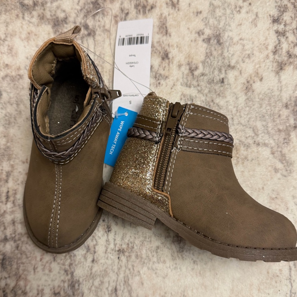 Carter's Brown and Glitter Gold Booties